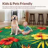 Ultra Soft Area Rug, Non Slip, Stain Resistant, Washable Area Rugs for Living Room, Bedroom, Tropical Floral Vintage Aesthetic(Green)