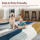 Ultra Soft Area Rug, Non Slip, Stain Resistant, Washable Area Rugs for Living Room, Bedroom, Stylish Minimalist Strokes Design(Blue)