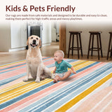 Ultra Soft Area Rug, Non Slip, Stain Resistant, Washable Area Rugs for Living Room, Bedroom, Retro Surfboard Motif Rug Featuring Abstract Coastal Stripes and Pastel Tones(Pink)