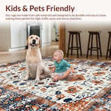 Ultra Soft Area Rug, Non Slip, Stain Resistant, Washable Area Rugs for Living Room, Bedroom, Elegant Layered Floral Design Style(Orange)