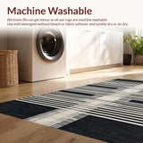 Ultra Soft Area Rug, Non Slip, Stain Resistant, Washable Area Rugs for Living Room, Bedroom, Sleek Black White Linear Patterned Rug with Striped Layered Geometric Design(Black)