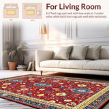 Ultra Soft Area Rug, Non Slip, Stain Resistant, Washable Area Rugs for Living Room, Bedroom, Colorful Coastal Medallion Arrangement(Red)