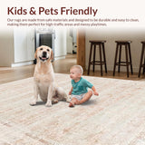 Ultra Soft Area Rug, Non Slip, Stain Resistant, Washable Area Rugs for Living Room, Bedroom, Boho Floral Design Washable(Pink)