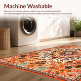 Ultra Soft Area Rug, Non Slip, Stain Resistant, Washable Area Rugs for Living Room, Bedroom, Playful Soft Blooming Pattern(Orange)