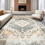 Ultra Soft Area Rug, Non Slip, Stain Resistant, Washable Area Rugs for Living Room, Bedroom, Elegant Beige and Grey with Faded Eastern Style Medallion Floral(Beige)