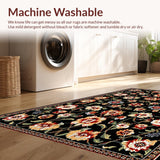 Ultra Soft Area Rug, Non Slip, Stain Resistant, Washable Area Rugs for Living Room, Bedroom, Stylish Black Floral Harmony(Black)