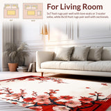 Ultra Soft Area Rug, Non Slip, Stain Resistant, Washable Area Rugs for Living Room, Bedroom, Colorful Japanese Nature Inspired Theme(Red)