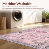 Ultra Soft Area Rug, Non Slip, Stain Resistant, Washable Area Rugs for Living Room, Bedroom, Charming Pastel Floral Whimsy(Pink)
