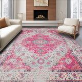 Ultra Soft Area Rug, Non Slip, Stain Resistant, Washable Area Rugs for Living Room, Bedroom, Rustic Subtle Floral Aesthetic(Pink)