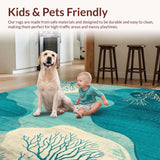 Azure Teal Beige Coastal Reef Ocean Indoor Reversible Area(Blue)