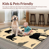 Ultra Soft Area Rug, Non Slip, Stain Resistant, Washable Area Rugs for Living Room, Bedroom, Rustic Cocoa-Black Animal Motif(Beige)
