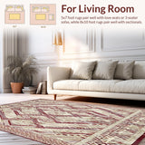 Ultra Soft Area Rug, Non Slip, Stain Resistant, Washable Area Rugs for Living Room, Bedroom, Sunset Echo Beige & Burgundy Geometric Diamond Weave(Beige)