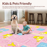 Ultra Soft Area Rug, Non Slip, Stain Resistant, Washable Area Rugs for Living Room, Bedroom, Bright Cheerful Learning Adventure Rug(Pink)