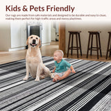 Ultra Soft Area Rug, Non Slip, Stain Resistant, Washable Area Rugs for Living Room, Bedroom, Classic Monochrome Striped Flat Weave Rug with Reversible Farmhouse Design(Black)