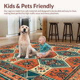 Ultra Soft Area Rug, Non Slip, Stain Resistant, Washable Area Rugs for Living Room, Bedroom, Rustic Tribal Diamond Aesthetic(Red)