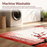 Ultra Soft Area Rug, Non Slip, Stain Resistant, Washable Area Rugs for Living Room, Bedroom, Elegant Ink Wash Botanical Motif(Red)