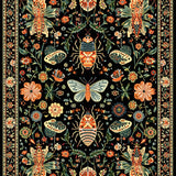 Ultra Soft Area Rug, Non Slip, Stain Resistant, Washable Area Rugs for Living Room, Bedroom, Intricate Insect Floral Motif(Black)