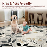 Ultra Soft Area Rug, Non Slip, Stain Resistant, Washable Area Rugs for Living Room, Bedroom, Stylish Abstract Botanical Theme(Gray)