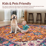 Ultra Soft Area Rug, Non Slip, Stain Resistant, Washable Area Rugs for Living Room, Bedroom, Elegant Retro Geometric Elements(Orange)