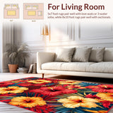 Ultra Soft Area Rug, Non Slip, Stain Resistant, Washable Area Rugs for Living Room, Bedroom, Chic Exotic Blooming Design(Red)