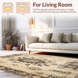 Ultra Soft Area Rug, Non Slip, Stain Resistant, Washable Area Rugs for Living Room, Bedroom, Pet Friendly Boho Floor With Vintage Medallion Motif(Beige)