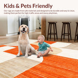 Ultra Soft Area Rug, Non Slip, Stain Resistant, Washable Area Rugs for Living Room, Bedroom, Warm Oasis Modern Abstract Geometric Area(Orange)