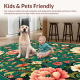 Ultra Soft Area Rug, Non Slip, Stain Resistant, Washable Area Rugs for Living Room, Bedroom, Sophisticated Distressed Floral Harmony(Green)