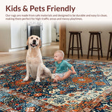 Ultra Soft Area Rug, Non Slip, Stain Resistant, Washable Area Rugs for Living Room, Bedroom, Rustic Vibrant Floral Design(Blue)