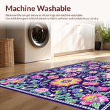 Ultra Soft Area Rug, Non Slip, Stain Resistant, Washable Area Rugs for Living Room, Bedroom, Striking Modern Colorful Blooms(Purple)