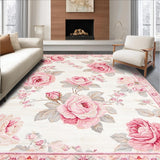 Ultra Soft Area Rug, Non Slip, Stain Resistant, Washable Area Rugs for Living Room, Bedroom, Elegant Country Rose Motif(White)