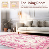 Ultra Soft Area Rug, Non Slip, Stain Resistant, Washable Area Rugs for Living Room, Bedroom, Delicate Pink Nature Inspired Design(White)