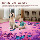 Ultra Soft Area Rug, Non Slip, Stain Resistant, Washable Area Rugs for Living Room, Bedroom, Soft Pastel Butterfly Bliss(Pink)