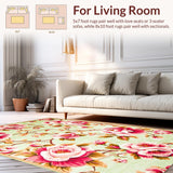 Ultra Soft Area Rug, Non Slip, Stain Resistant, Washable Area Rugs for Living Room, Bedroom, Serene Nature-Inspired Floral Theme(Green)