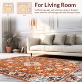 Ultra Soft Area Rug, Non Slip, Stain Resistant, Washable Area Rugs for Living Room, Bedroom, Rustic Warm Toned Diamond Design(Orange)
