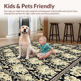 Ultra Soft Area Rug, Non Slip, Stain Resistant, Washable Area Rugs for Living Room, Bedroom, Stylish Black Area Showcasing Artistic Floral Motifs in Beige(Black)