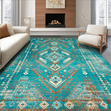 Ultra Soft Area Rug, Non Slip, Stain Resistant, Washable Area Rugs for Living Room, Bedroom, Rustic Vibrant Tribal Aesthetic(Blue)