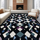 Ultra Soft Area Rug, Non Slip, Stain Resistant, Washable Area Rugs for Living Room, Bedroom, Sleek Monochrome Trellis Style(Black)