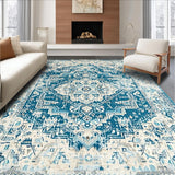 Ultra Soft Area Rug, Non Slip, Stain Resistant, Washable Area Rugs for Living Room, Bedroom, Modern Distressed Diamond Composition(Blue)