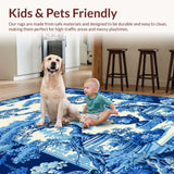 Ultra Soft Area Rug, Non Slip, Stain Resistant, Washable Area Rugs for Living Room, Bedroom, Serene Green Pastoral Design Accent(Blue)