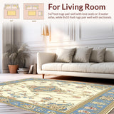 Ultra Soft Area Rug, Non Slip, Stain Resistant, Washable Area Rugs for Living Room, Bedroom, Elegant Beige and Light Blue Ornate Floral Borders(Beige)