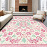 Ultra Soft Area Rug, Non Slip, Stain Resistant, Washable Area Rugs for Living Room, Bedroom, Festive Springtime Floral Pattern(Pink)