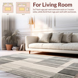 Contemporary Striped Runner with Distressed Beige and Slate Abstract Lines(Gray)
