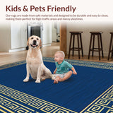 Ultra Soft Area Rug, Non Slip, Stain Resistant, Washable Area Rugs for Living Room, Bedroom, Elegant Greek Key Motif(Blue)