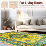 Ultra Soft Area Rug, Non Slip, Stain Resistant, Washable Area Rugs for Living Room, Bedroom, Artistic Distressed Botanical Design(Yellow)