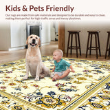 Ultra Soft Area Rug, Non Slip, Stain Resistant, Washable Area Rugs for Living Room, Bedroom, Elegant Floral Medallion Area Featuring Cream and Gold Accents(Beige)