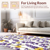 Ultra Soft Area Rug, Non Slip, Stain Resistant, Washable Area Rugs for Living Room, Bedroom, Vibrant Springtime Garden Motif(Purple)