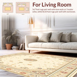 Ultra Soft Area Rug, Non Slip, Stain Resistant, Washable Area Rugs for Living Room, Bedroom, Elegant Farmhouse Style with Circular Medallion and Linear Accents(Beige)