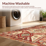 Ultra Soft Area Rug, Non Slip, Stain Resistant, Washable Area Rugs for Living Room, Bedroom, Chic Multicolor Medallion Style(Red)