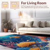 Ultra Soft Area Rug, Non Slip, Stain Resistant, Washable Area Rugs for Living Room, Bedroom, Exotic Ocean Ecosystem Rug With Majestic Turtles Exploring Vivid Coral Garden(Blue)