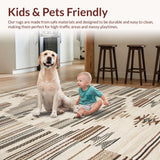 Ultra Soft Area Rug, Non Slip, Stain Resistant, Washable Area Rugs for Living Room, Bedroom, Whimsical Bright Patterned Borders(Beige)